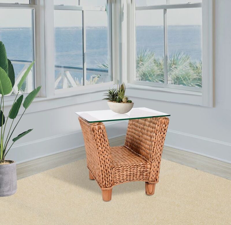 KEY021-AHON-Tropical-seagrass-end-table-with-glass-top