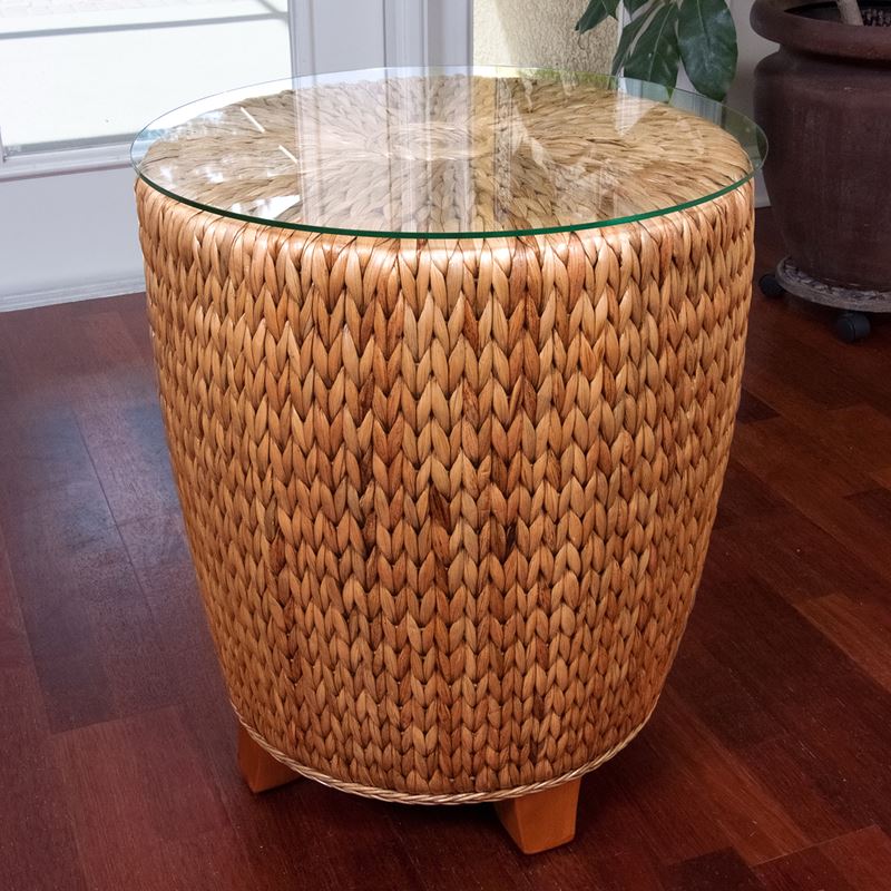 KEY026-AHON-round-end-table-Water-hyacinth-weaving