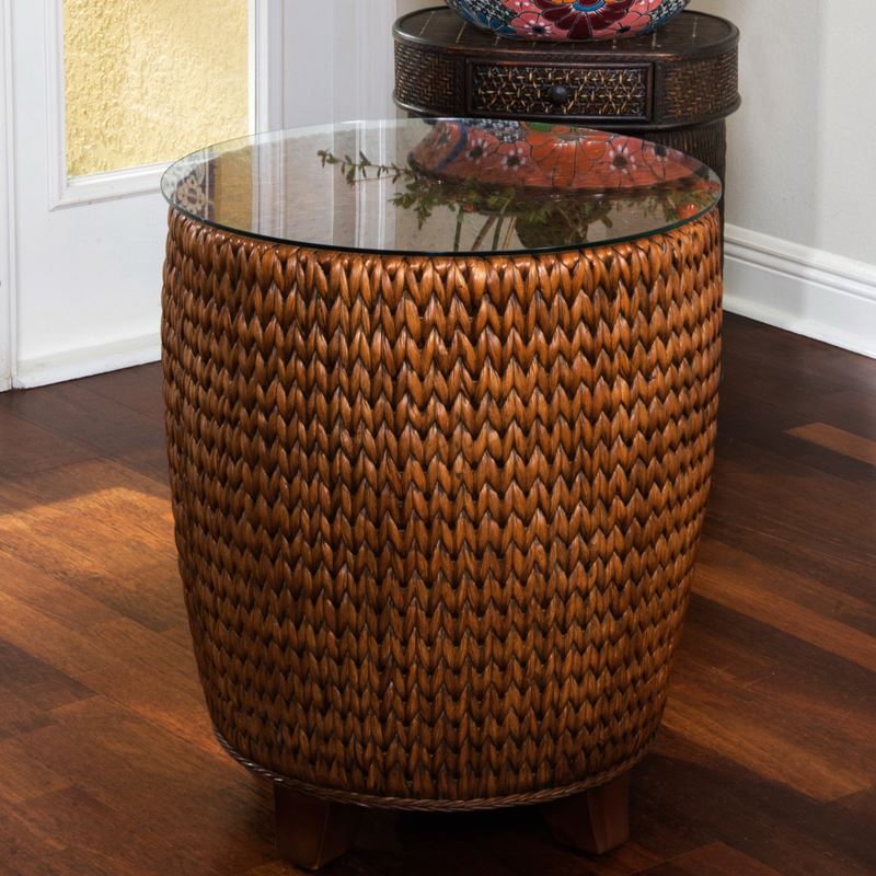 KEY026-SI-KEY-round-end-table-with-glass-top-seagrass-weave