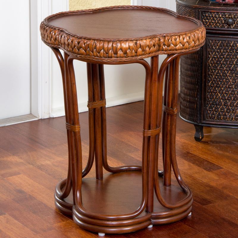 KEY027-SI-water-hyacinth-weaving-accent-table-wood-top-coastal-decor