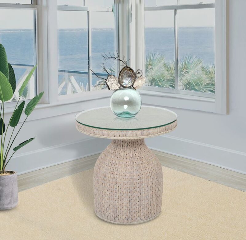 KEY028-WL-coastal-side-table-wood-top-wicker-frame-woven-base