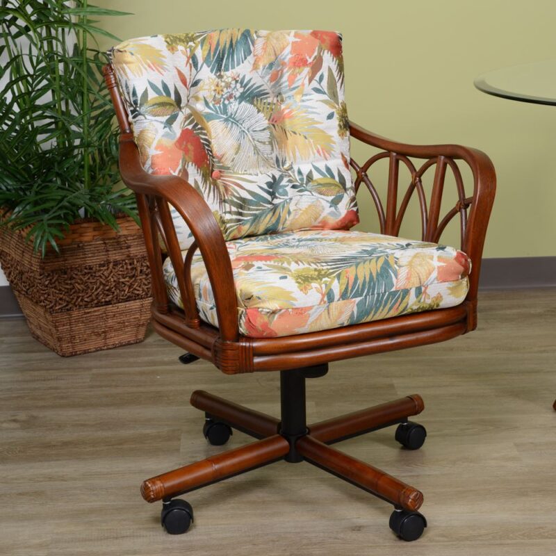 CUB011-SI-rattan-brown-arm-dining-chair-with-castors-tilt-swivel